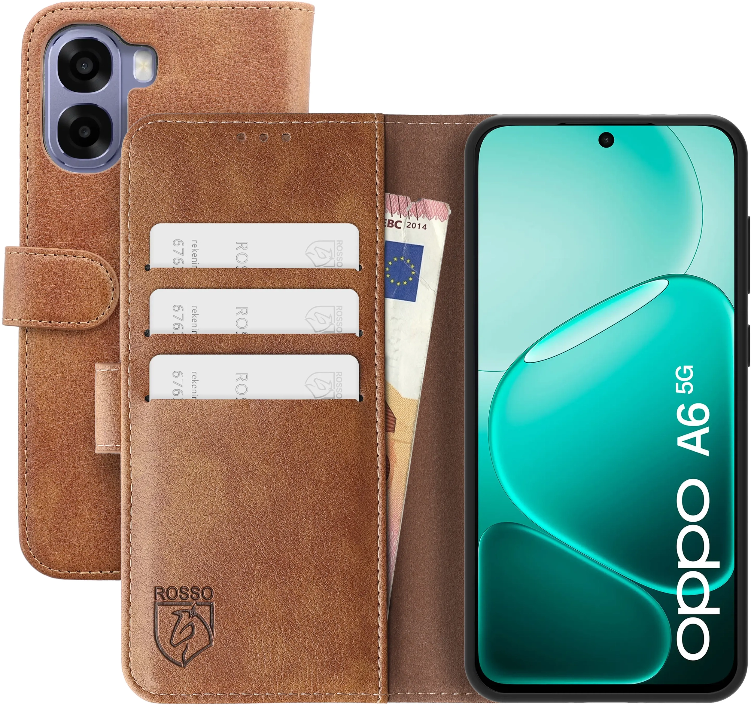 Rosso Element Oppo A6x Hoesje Book Case Wallet Bruin afbeelding 1
