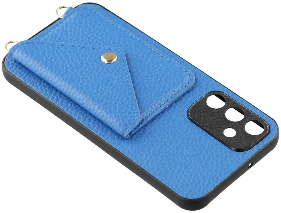 Samsung Galaxy A57 Hoesje met Pasjeshouder Litchi PU Leer met Koord Blauw afbeelding 6