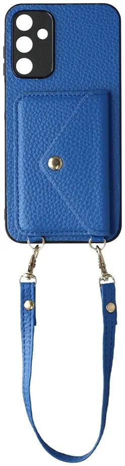Samsung Galaxy A57 Hoesje met Pasjeshouder Litchi PU Leer met Koord Blauw afbeelding 2