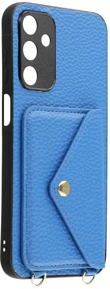 Samsung Galaxy A57 Hoesje met Pasjeshouder Litchi PU Leer met Koord Blauw afbeelding 4