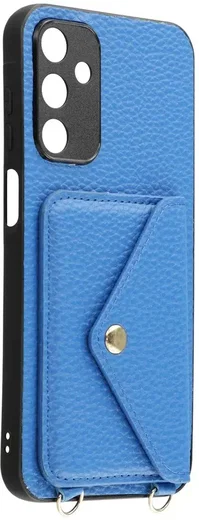 Samsung Galaxy A57 Hoesje met Pasjeshouder Litchi PU Leer met Koord Blauw afbeelding 4