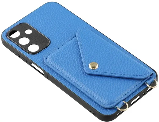 Samsung Galaxy A57 Hoesje met Pasjeshouder Litchi PU Leer met Koord Blauw afbeelding 5