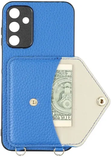 Samsung Galaxy A57 Hoesje met Pasjeshouder Litchi PU Leer met Koord Blauw afbeelding 3