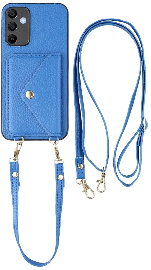 Samsung Galaxy A37 Hoesje met Pasjeshouder Litchi PU Leer met Koord Blauw afbeelding 1