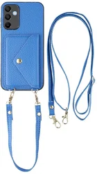 Samsung Galaxy A37 Hoesje met Pasjeshouder Litchi PU Leer met Koord Blauw afbeelding