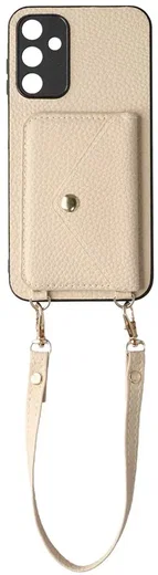 Samsung Galaxy A57 Hoesje met Pasjeshouder Litchi PU Leer met Koord Beige afbeelding 2