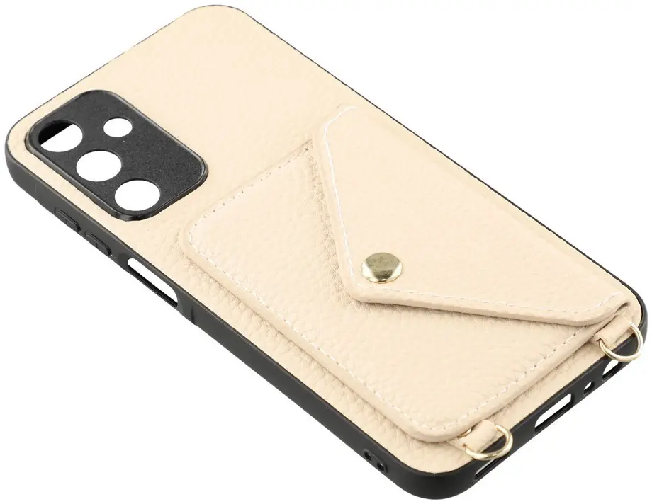 Samsung Galaxy A57 Hoesje met Pasjeshouder Litchi PU Leer met Koord Beige afbeelding 5