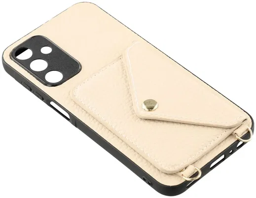 Samsung Galaxy A57 Hoesje met Pasjeshouder Litchi PU Leer met Koord Beige afbeelding 5