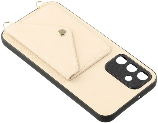 Samsung Galaxy A57 Hoesje met Pasjeshouder Litchi PU Leer met Koord Beige afbeelding 6