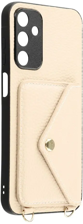 Samsung Galaxy A57 Hoesje met Pasjeshouder Litchi PU Leer met Koord Beige afbeelding 4