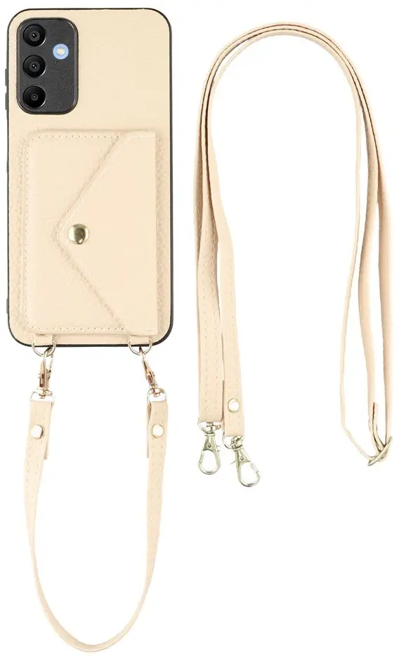 Samsung Galaxy A57 Hoesje met Pasjeshouder Litchi PU Leer met Koord Beige afbeelding 1
