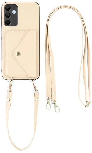 Samsung Galaxy A57 Hoesje met Pasjeshouder Litchi PU Leer met Koord Beige afbeelding 1