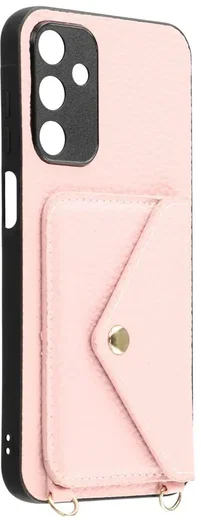 Samsung Galaxy A57 Hoesje met Pasjeshouder Litchi PU Leer met Koord Roze afbeelding 4