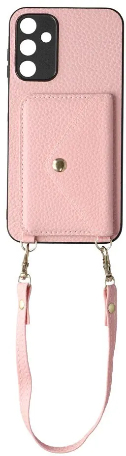 Samsung Galaxy A37 Hoesje met Pasjeshouder Litchi PU Leer met Koord Roze afbeelding 2