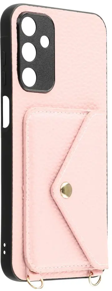 Samsung Galaxy A37 Hoesje met Pasjeshouder Litchi PU Leer met Koord Roze afbeelding 4
