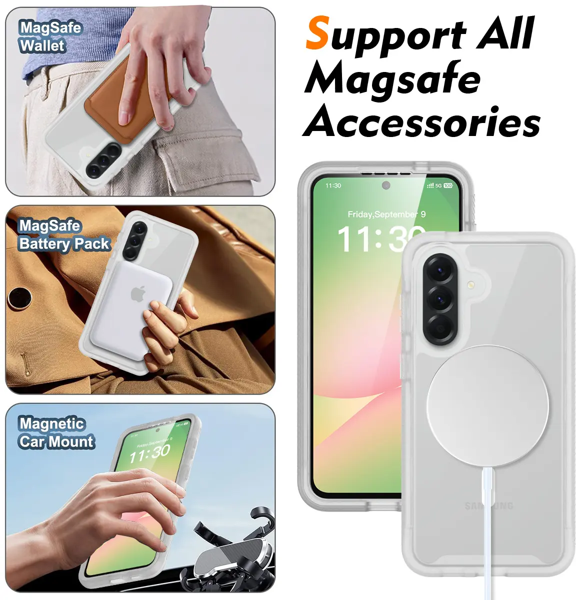 Samsung Galaxy A57 Hoesje Full Protect 360° Cover met MagSafe Matte Transparant afbeelding 5