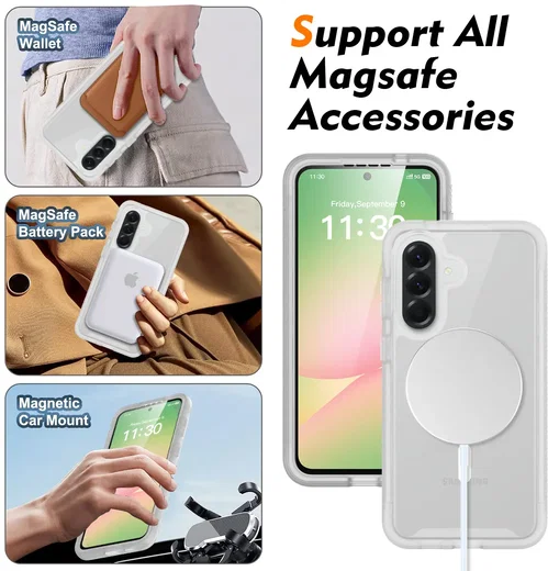Samsung Galaxy A57 Hoesje Full Protect 360° Cover met MagSafe Matte Transparant afbeelding 5