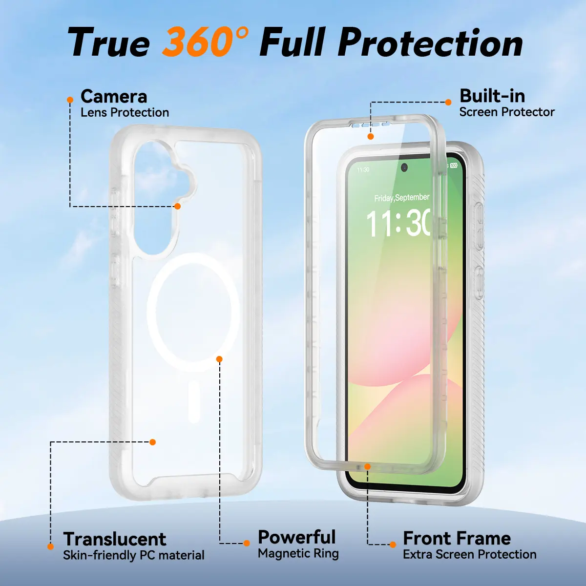 Samsung Galaxy A57 Hoesje Full Protect 360° Cover met MagSafe Matte Transparant afbeelding 8
