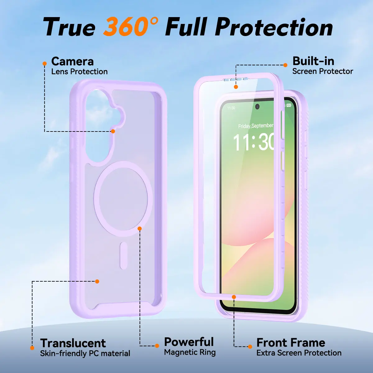 Samsung Galaxy A57 Hoesje Full Protect 360° Cover met MagSafe Matte Paars afbeelding 7