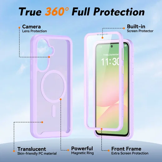 Samsung Galaxy A57 Hoesje Full Protect 360° Cover met MagSafe Matte Paars afbeelding 7