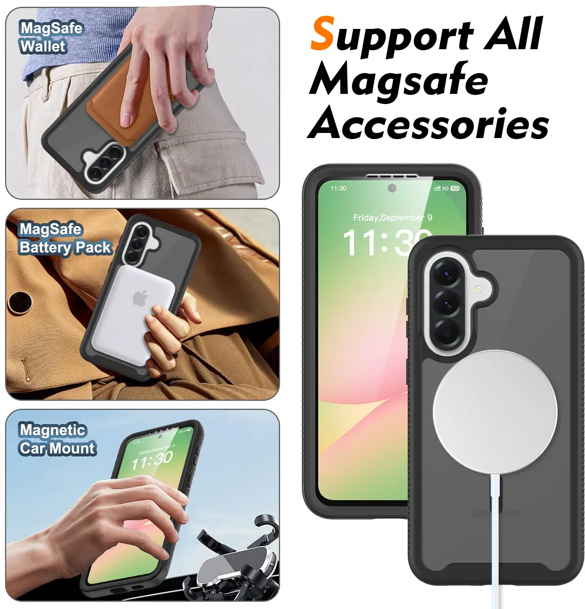 Samsung Galaxy A57 Hoesje Full Protect 360° Cover met MagSafe Matte Zwart afbeelding 5