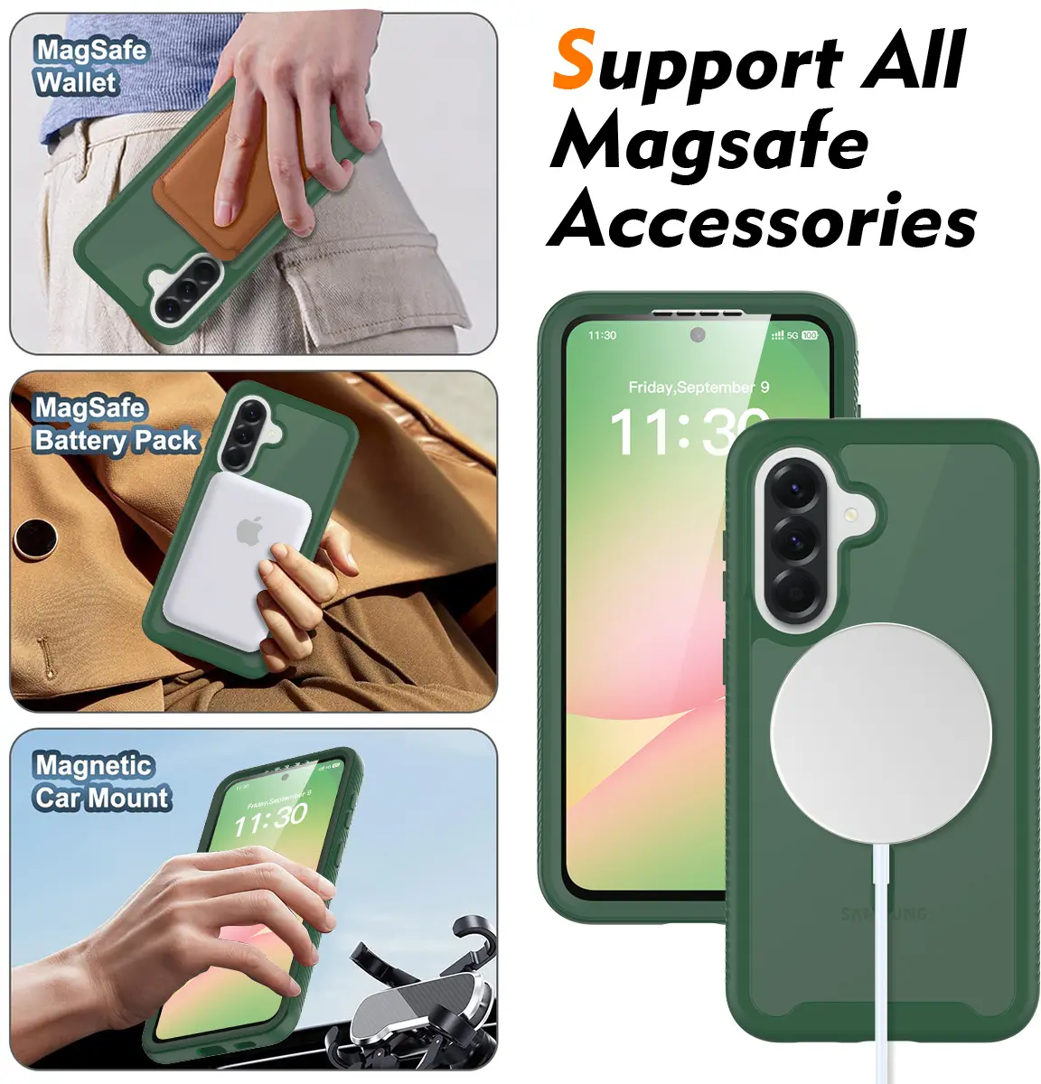 Samsung Galaxy A57 Hoesje Full Protect 360° Cover met MagSafe Matte Groen afbeelding 5
