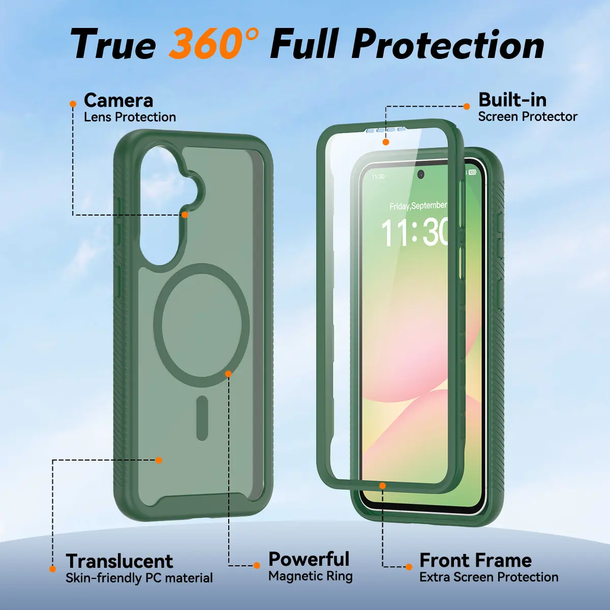 Samsung Galaxy A57 Hoesje Full Protect 360° Cover met MagSafe Matte Groen afbeelding 7