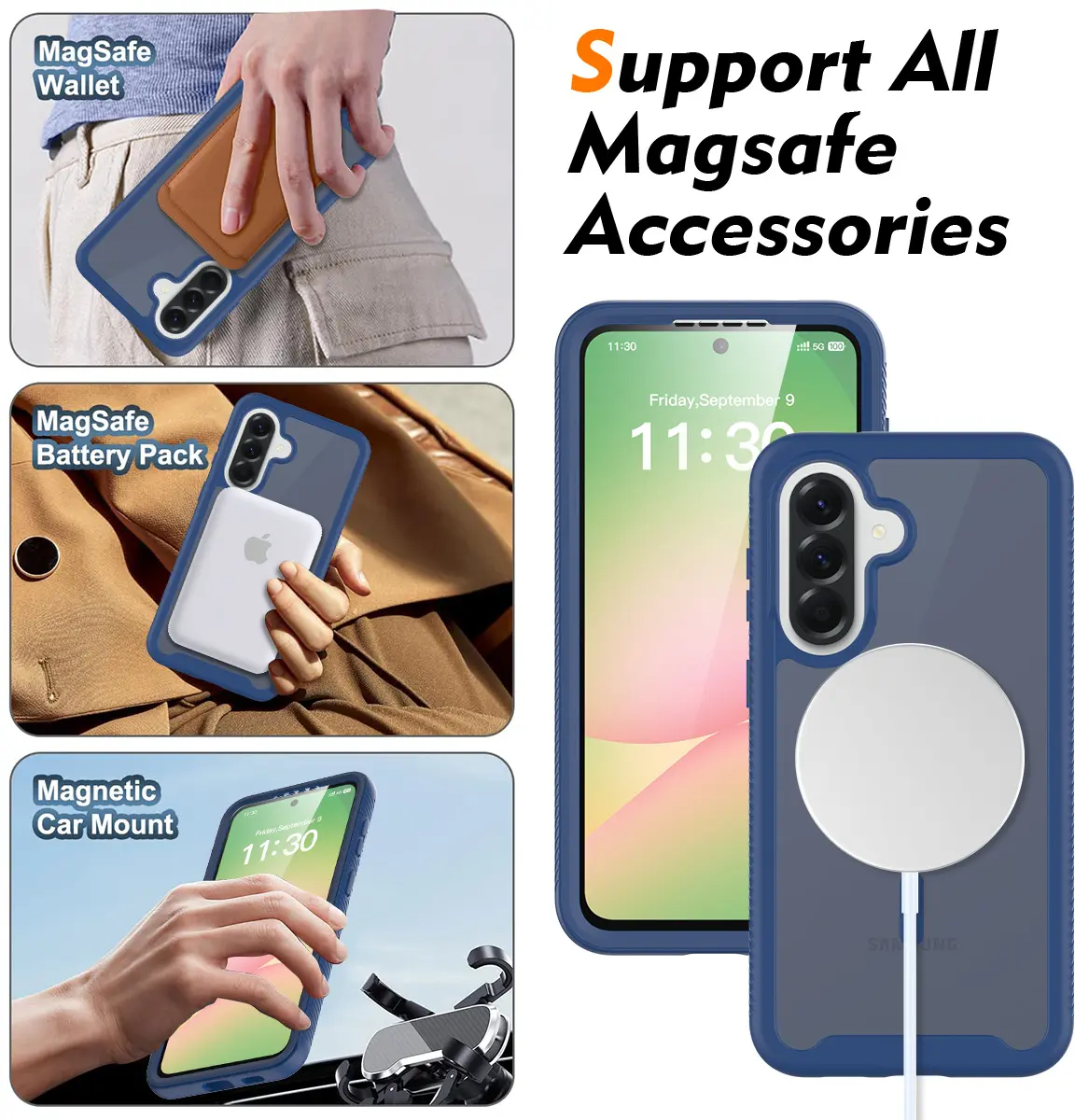 Samsung Galaxy A57 Hoesje Full Protect 360° Cover met MagSafe Matte Blauw afbeelding 6