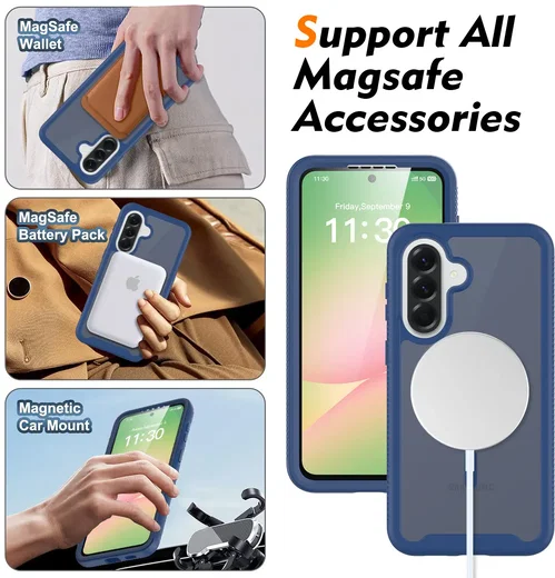 Samsung Galaxy A57 Hoesje Full Protect 360° Cover met MagSafe Matte Blauw afbeelding 6