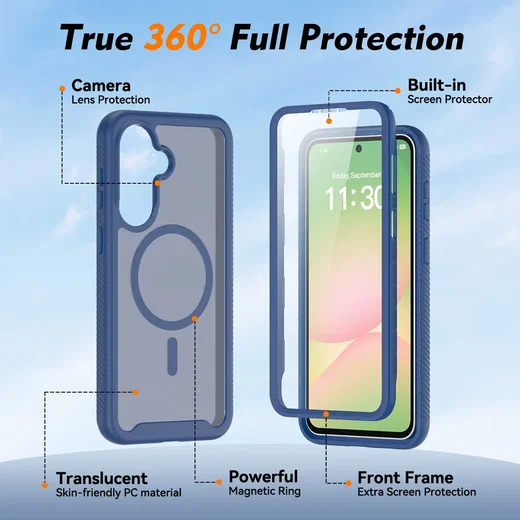 Samsung Galaxy A57 Hoesje Full Protect 360° Cover met MagSafe Matte Blauw afbeelding 8