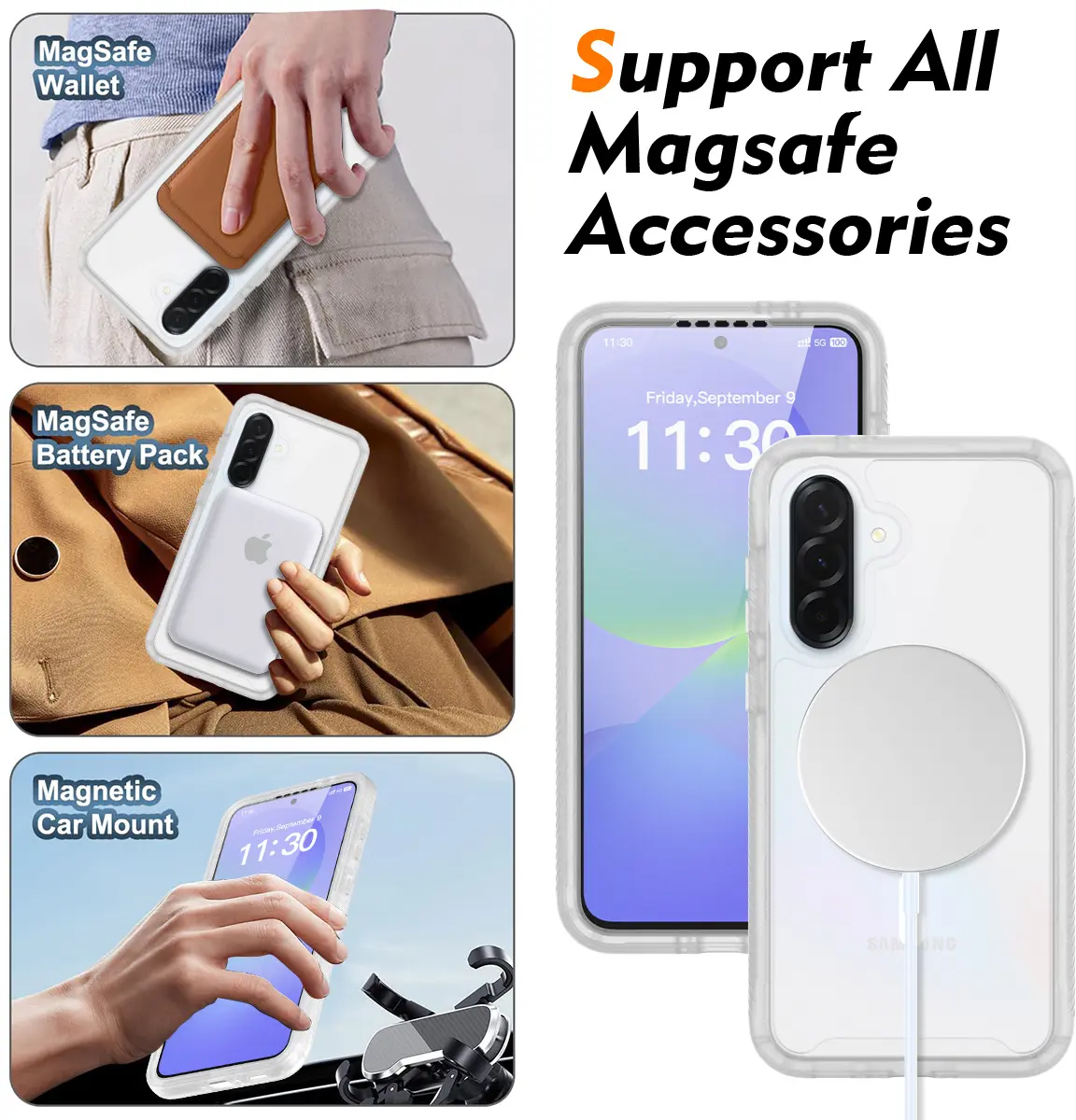 Samsung A37 / A36 / A56 Hoesje Full Protect 360° Cover MagSafe Matte Transparant afbeelding 4