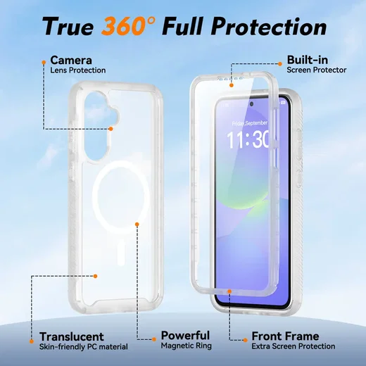 Samsung A37 / A36 / A56 Hoesje Full Protect 360° Cover MagSafe Matte Transparant afbeelding 5