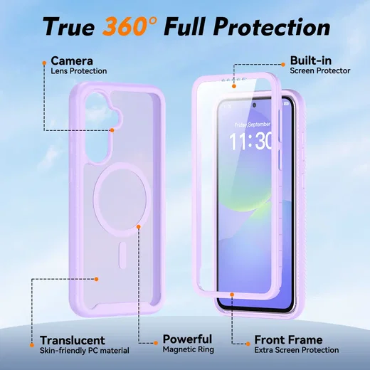 Samsung A37 / A36 / A56 Hoesje Full Protect 360° Cover MagSafe Matte Paars afbeelding 5
