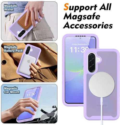 Samsung A37 / A36 / A56 Hoesje Full Protect 360° Cover MagSafe Matte Paars afbeelding 4