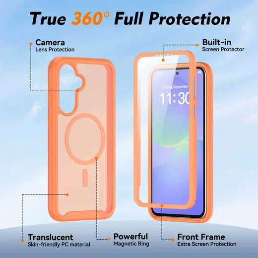 Samsung A37 / A36 / A56 Hoesje Full Protect 360° Cover MagSafe Matte Oranje afbeelding 5