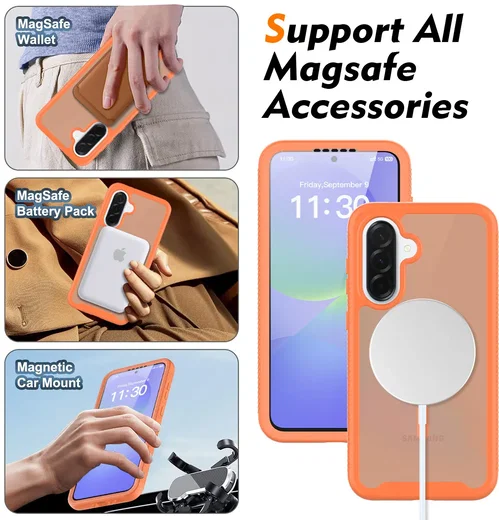 Samsung A37 / A36 / A56 Hoesje Full Protect 360° Cover MagSafe Matte Oranje afbeelding 4