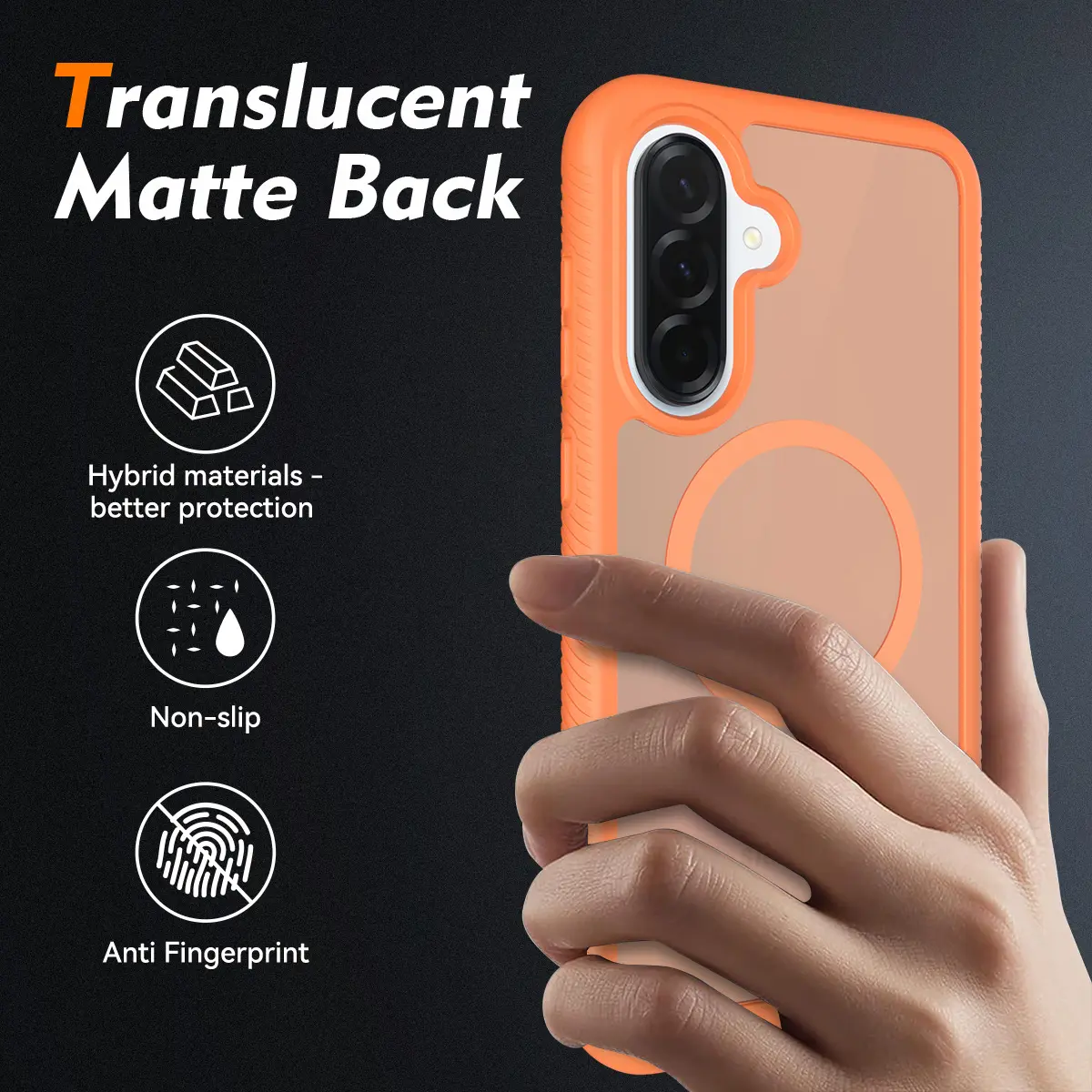 Samsung A37 / A36 / A56 Hoesje Full Protect 360° Cover MagSafe Matte Oranje afbeelding 2