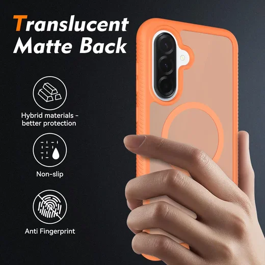 Samsung A37 / A36 / A56 Hoesje Full Protect 360° Cover MagSafe Matte Oranje afbeelding 2