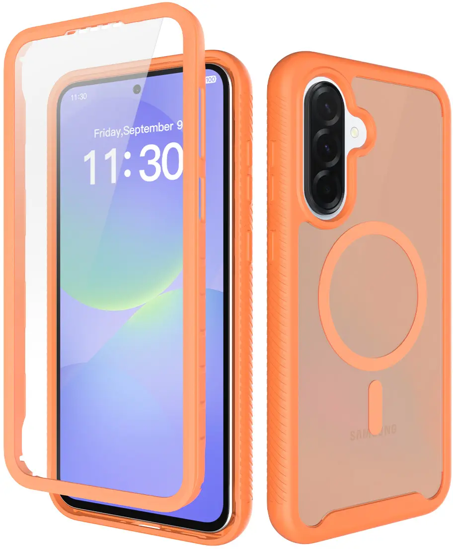 Samsung A37 / A36 / A56 Hoesje Full Protect 360° Cover MagSafe Matte Oranje afbeelding 1