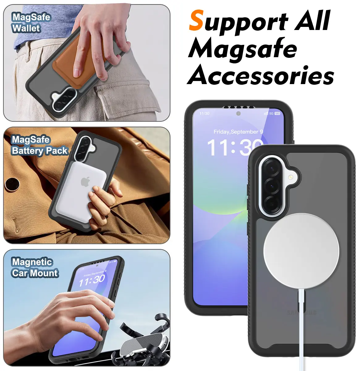 Samsung A37 / A36 / A56 Hoesje Full Protect 360° Cover MagSafe Matte Zwart afbeelding 4
