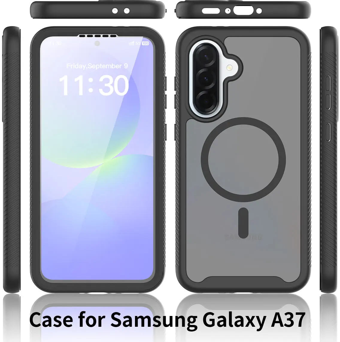 Samsung A37 / A36 / A56 Hoesje Full Protect 360° Cover MagSafe Matte Zwart afbeelding 7