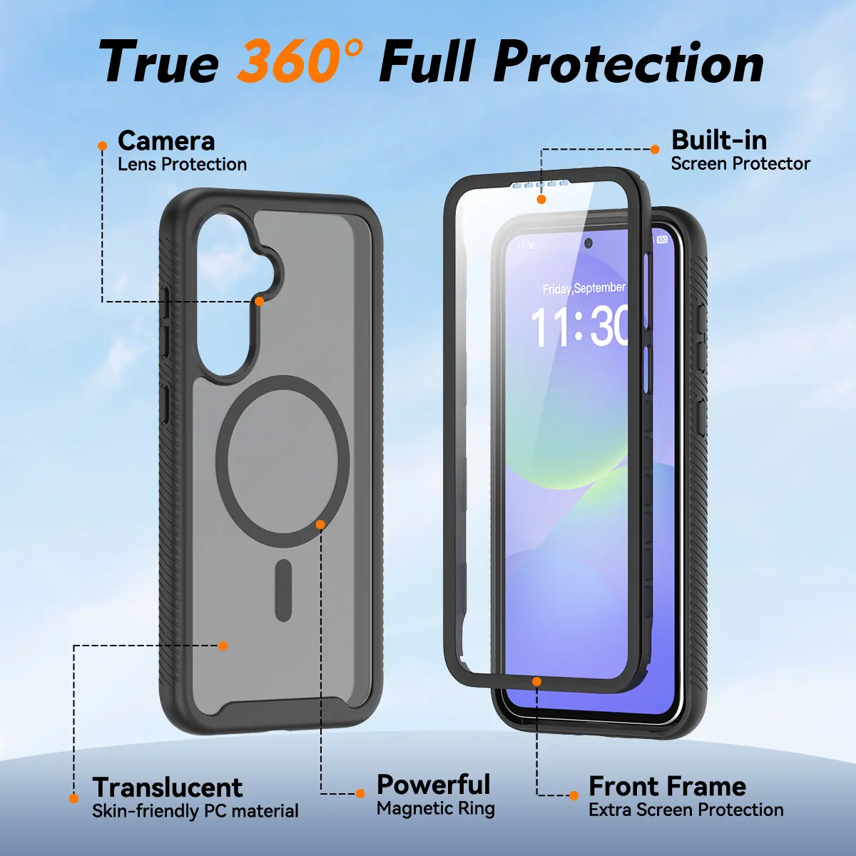 Samsung A37 / A36 / A56 Hoesje Full Protect 360° Cover MagSafe Matte Zwart afbeelding 5