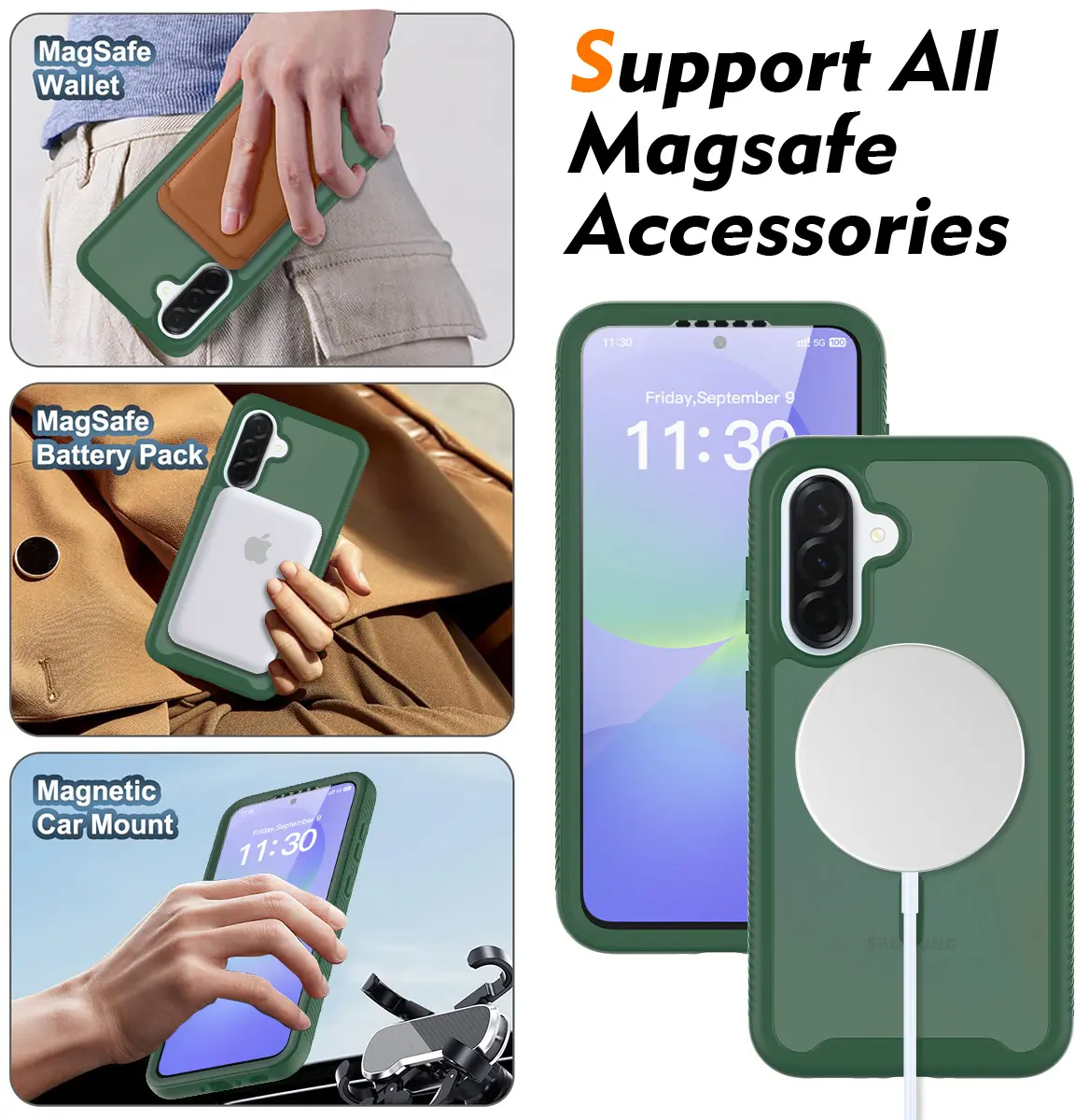Samsung A37 / A36 / A56 Hoesje Full Protect 360° Cover MagSafe Matte Groen afbeelding 5