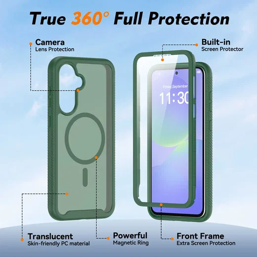 Samsung A37 / A36 / A56 Hoesje Full Protect 360° Cover MagSafe Matte Groen afbeelding 7