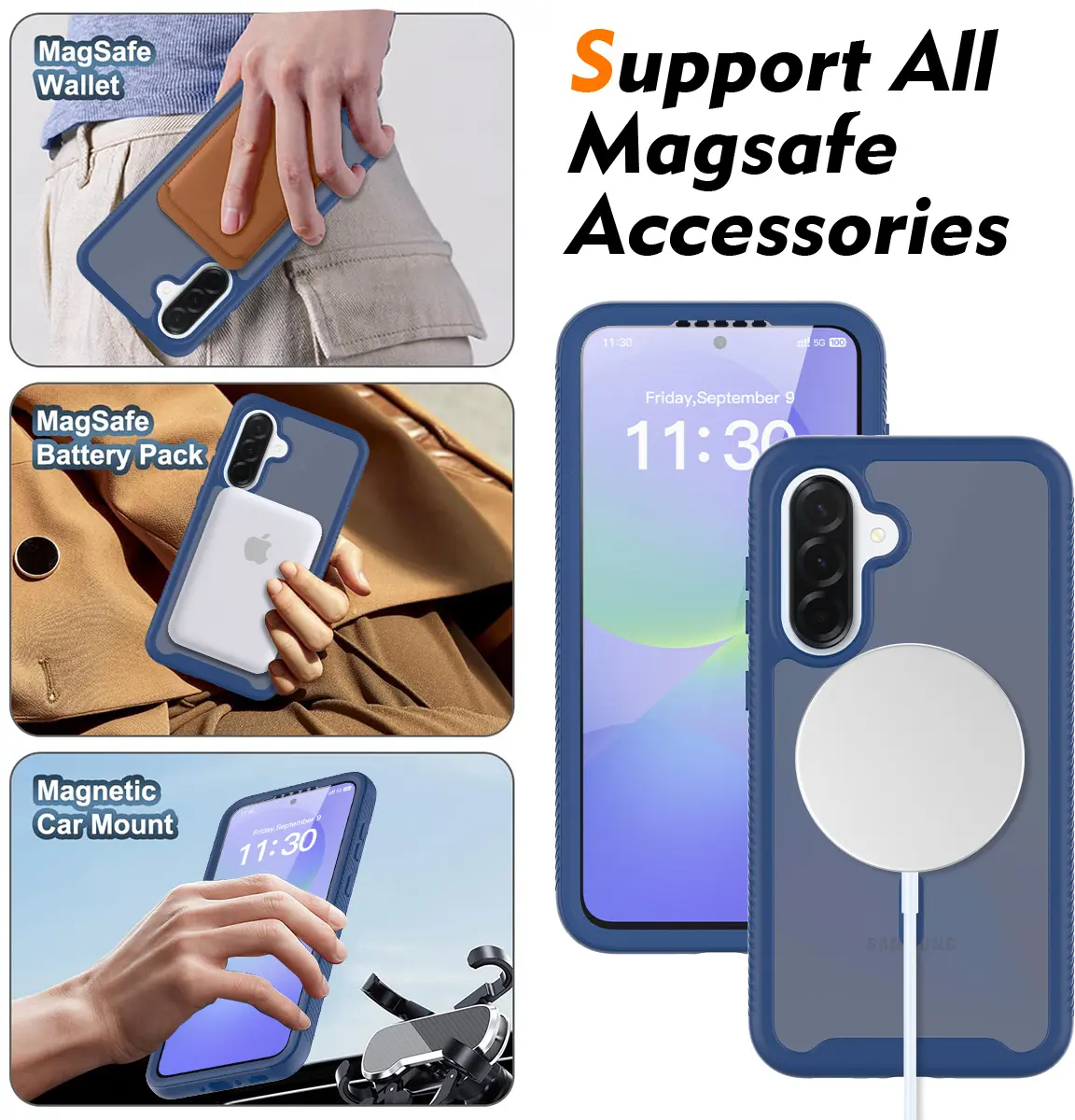 Samsung A37 / A36 / A56 Hoesje Full Protect 360° Cover MagSafe Matte Blauw afbeelding 5