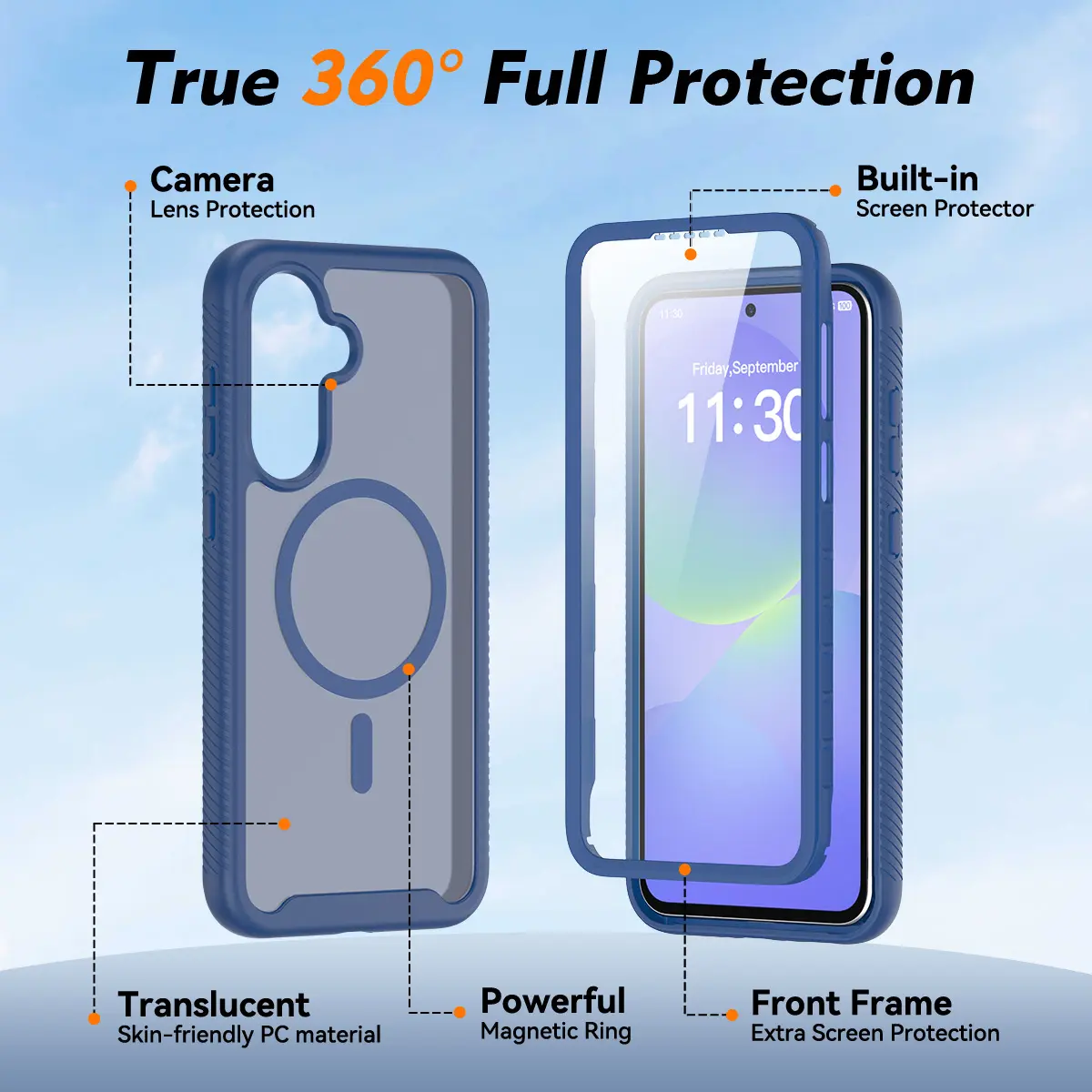 Samsung A37 / A36 / A56 Hoesje Full Protect 360° Cover MagSafe Matte Blauw afbeelding 7