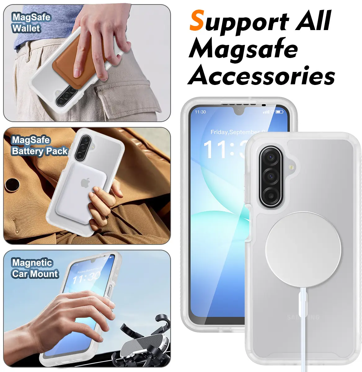 Samsung A17 / A16 / A26 Hoesje Full Protect 360° Cover MagSafe Matte Transparant afbeelding 4