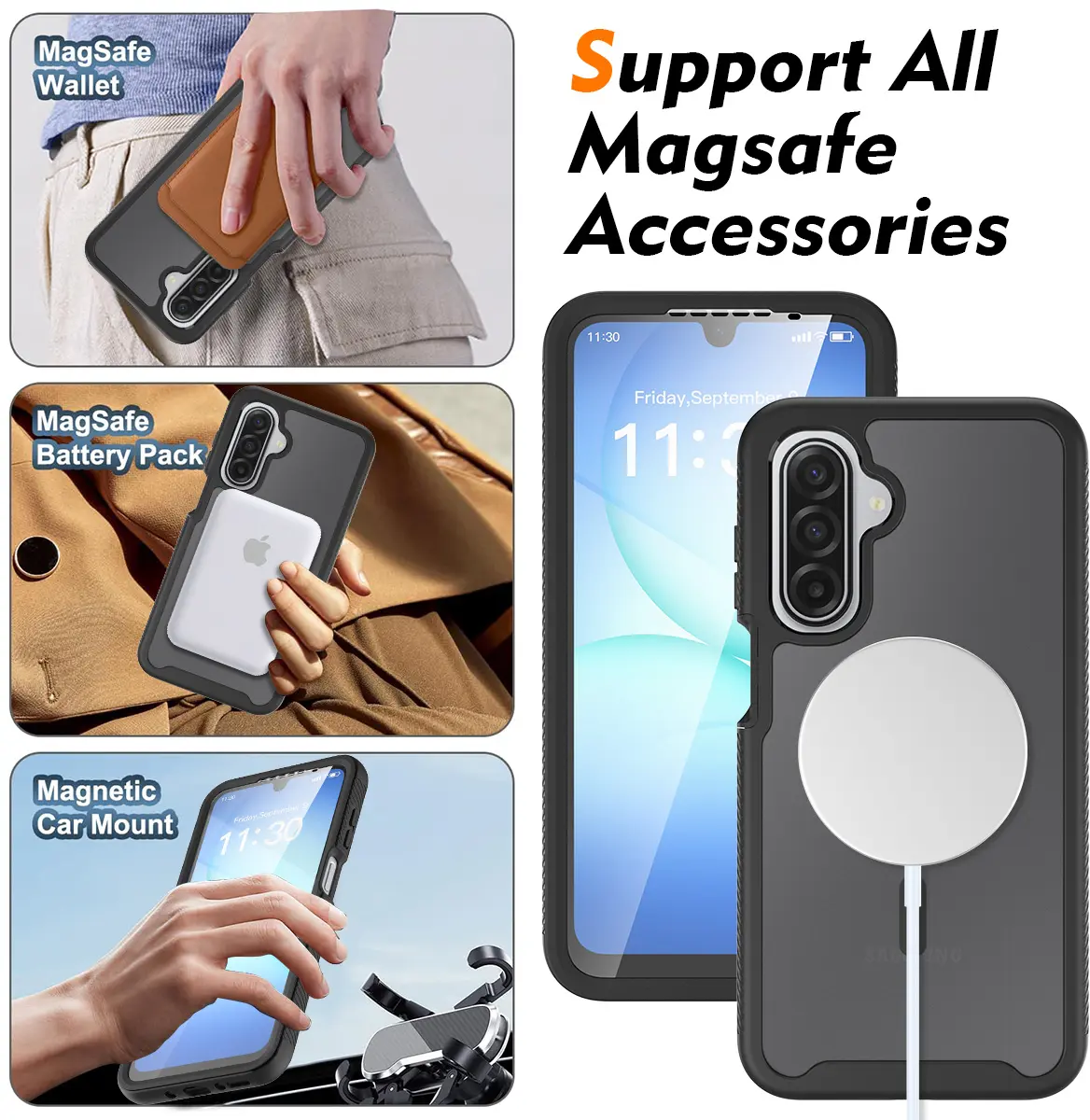 Samsung A17 / A16 / A26 Hoesje Full Protect 360° Cover MagSafe Matte Zwart afbeelding 5