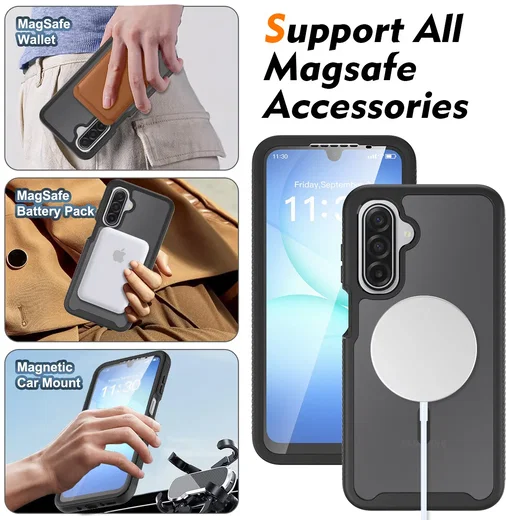 Samsung A17 / A16 / A26 Hoesje Full Protect 360° Cover MagSafe Matte Zwart afbeelding 5