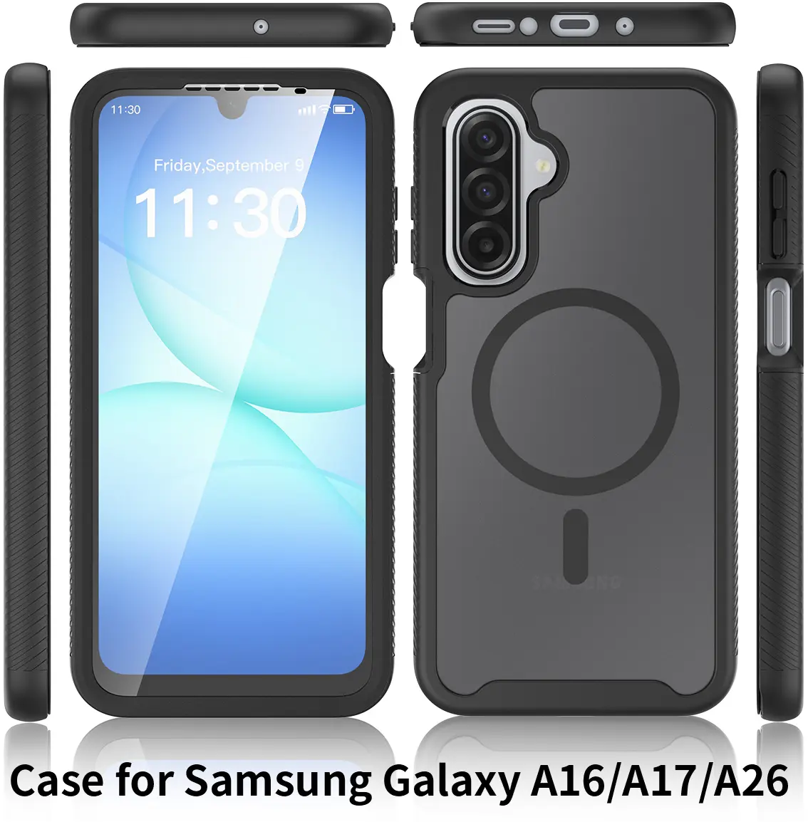 Samsung A17 / A16 / A26 Hoesje Full Protect 360° Cover MagSafe Matte Zwart afbeelding 9